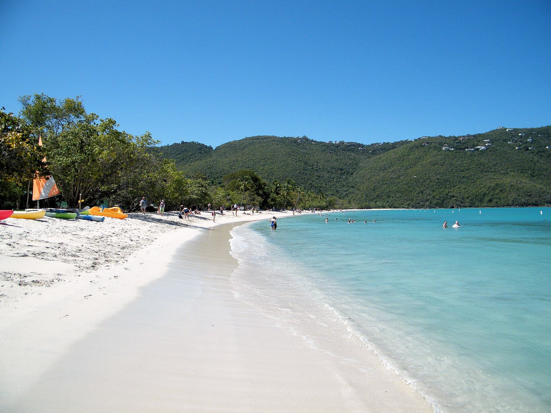 The white sand crescent of Magens Bay on St. Thomas